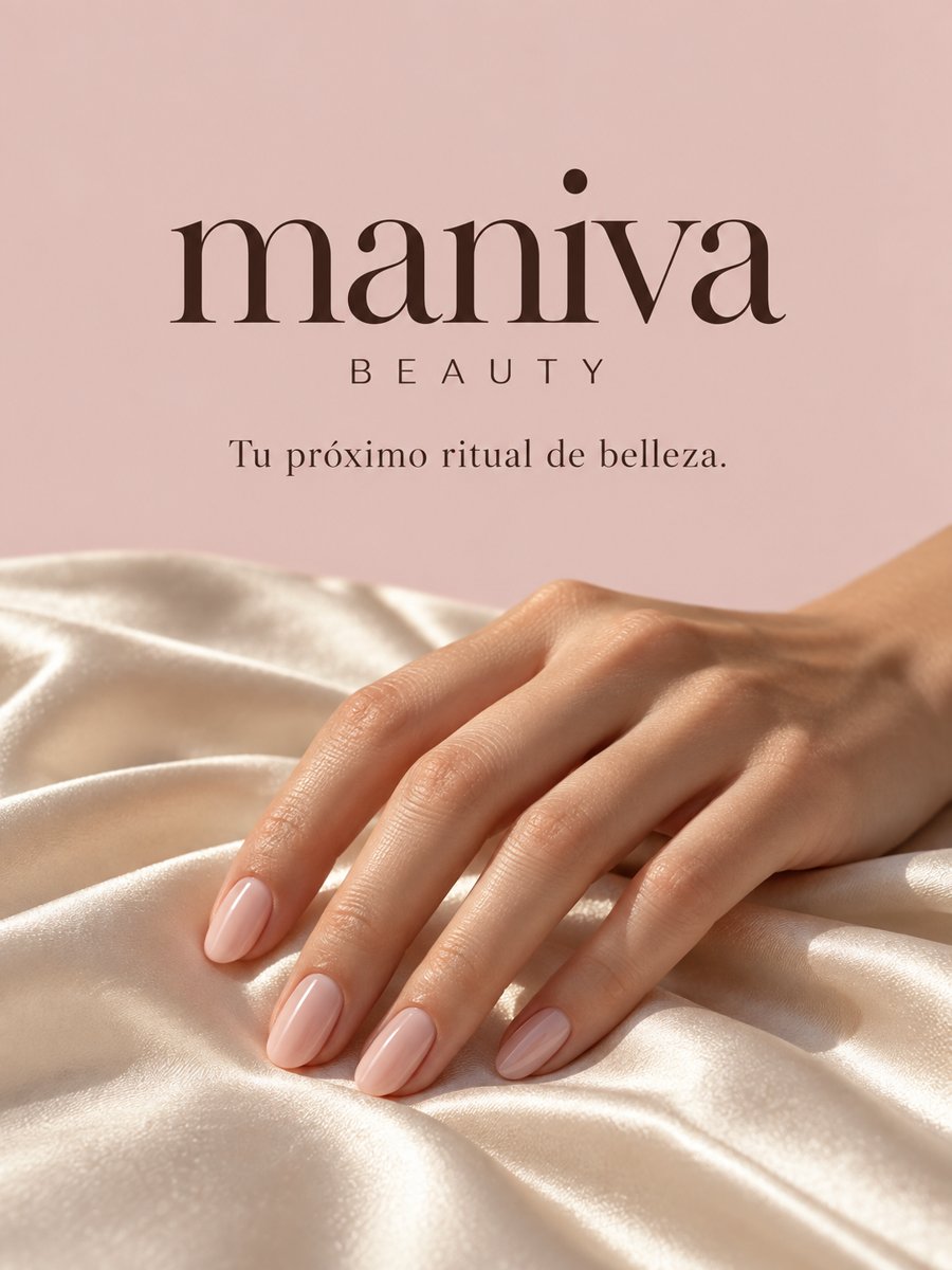 Manos con manicura nude sobre tela de seda